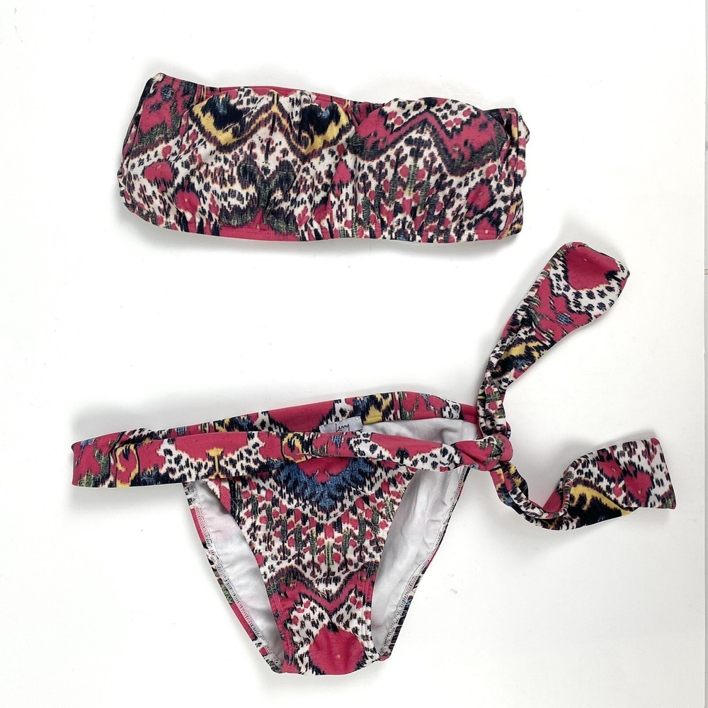 Lenny Bandeau 2 Piece Bikini Swimsuit Size‎ Medium Pink Southwestern Print